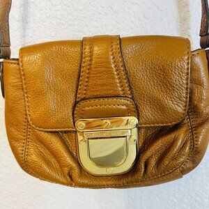 Michael Kors Small Brown Leather Crossbody Bag Purse Gold-Tone Push Lock READ
